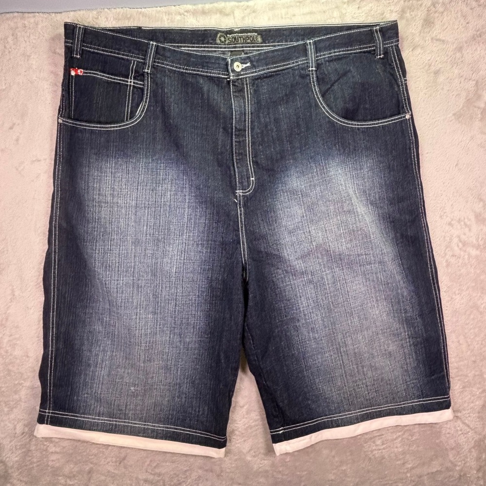 NWT Southpole Mens Denim Shorts 52 Dark Wash Blue Baggy Y2K Contrast Stitching